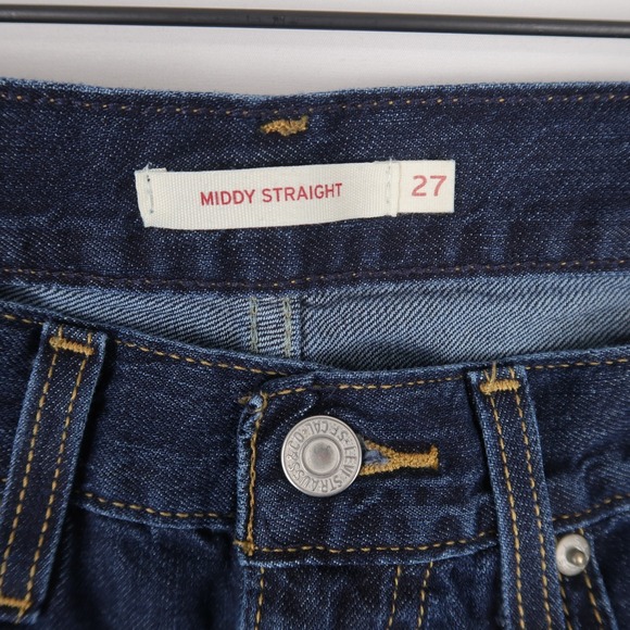 Levis Middy Jeans Womens 27x30 Blue Straight Leg Mid Rise Dark Wash Lightweight - Picture 8 of 11